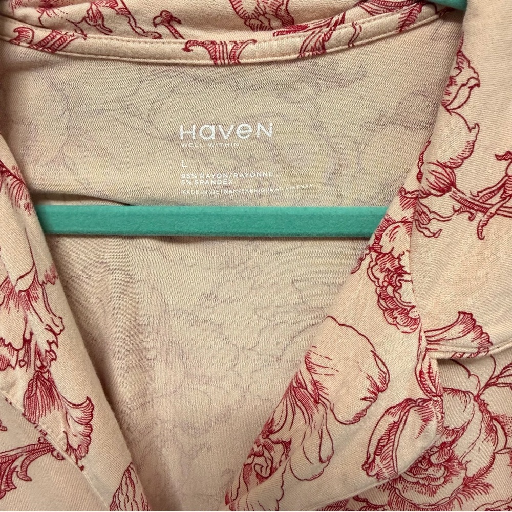 Haven Well Within Pink Floral Toile Pajama Set Size L Comfy Soft Girl Coquette - Picture 7 of 8